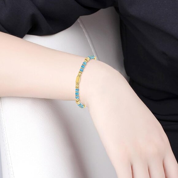 Gold & Blue Boho Beaded Bracelets for Women Trendy Jewelry Gifts for Lover, Mom - Picture 7 of 7